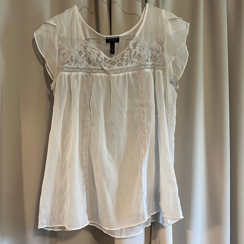 white Jessica Simpson Size medium sheer baby doll top